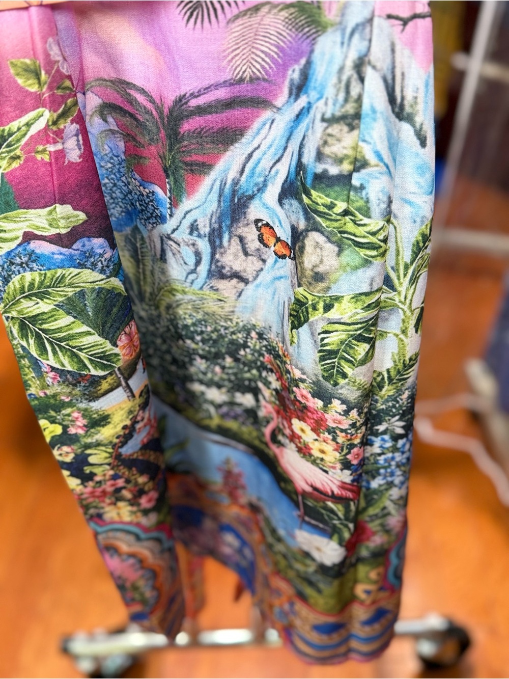 Halfheart Tropical Botanical Belted Shirt Dress Pink Midi Size M - Picture 6 of 6